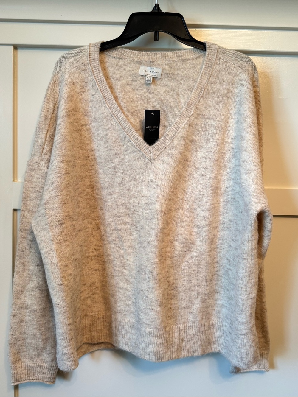 Lucky Brand NWT XL Heather Oatmeal V-Neck Cozy Sweater